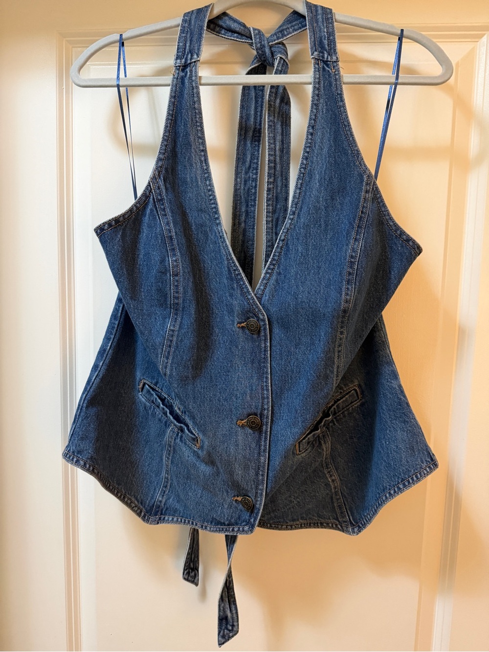 Wild Fable Blue Denim Halter Button-Front Vest